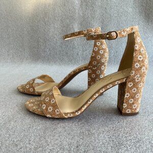 Jessica Simpson Daisy Ankle Strap Sandals Size: 9.5M Floral, Neutral High Heels